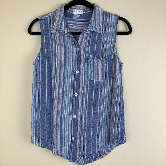 Aztec Hippie linen blend button down blouse top women’s Small by Dash - Picture 1 of 4